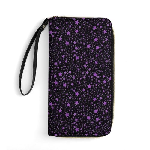 Portable Rope Printed Wallet for Women, Multi-layer Inner, Water-resistant, Ideal for Holiday, Purple Star