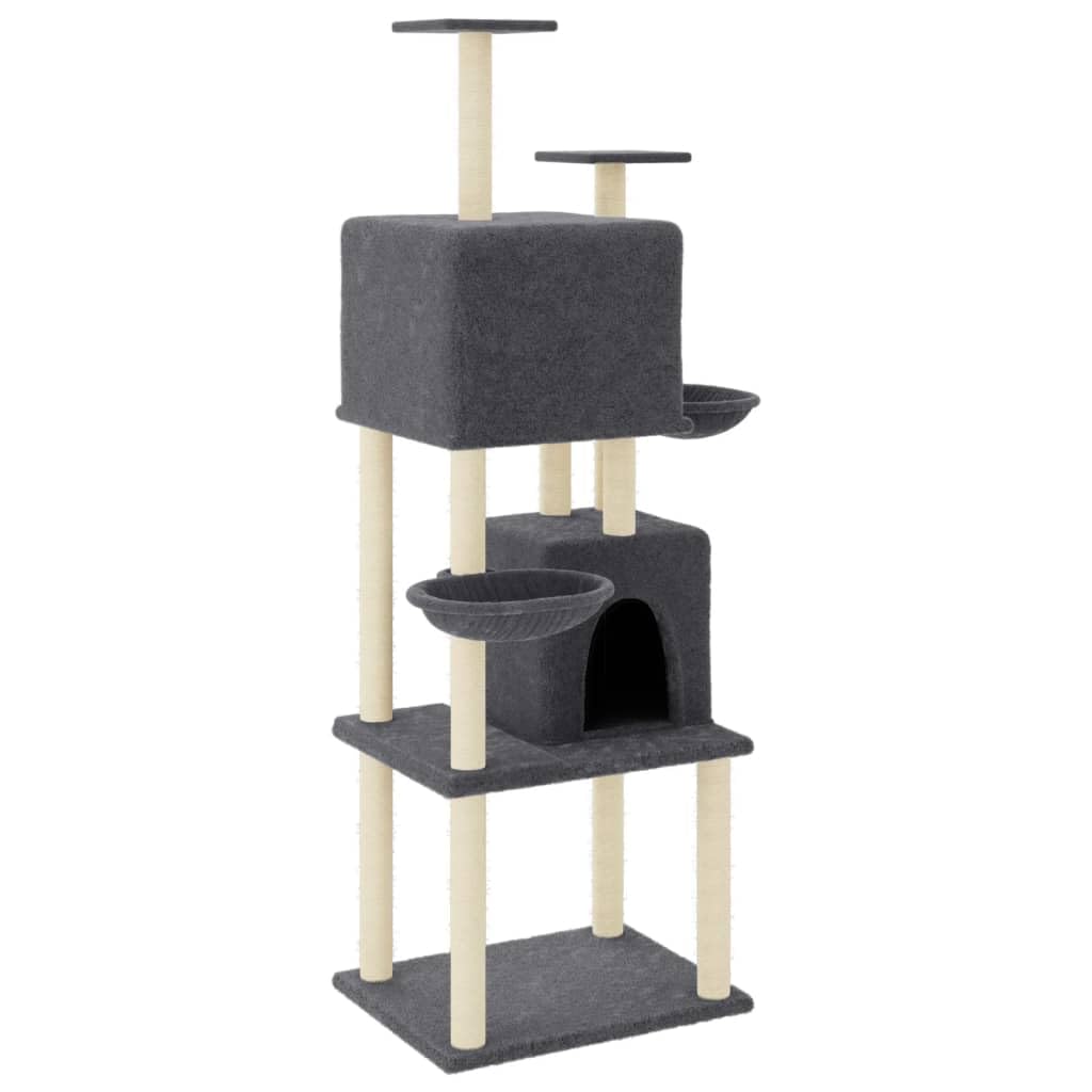 vidaXL Rascador para Gatos con Postes de sisal Gris Oscuro 180 cm