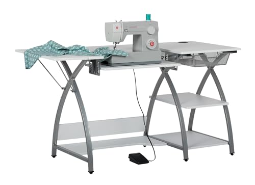 El Mejor Listado de Muebles del cuarto de costura - los preferidos. 41 Sew Ready Comet Plus Sewing Table - Mesa de Costura con cajón de Malla + estantes, Color Plateado y Blanco