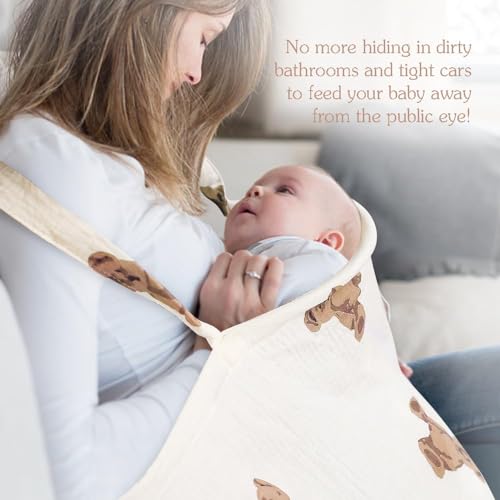 Muslin Nursing Cover for Travel Baby Breastfeeding, Muslin Cotton Privacy Nursing Cover, Feeding Cover for Mom Breathable, Multi-use Nursing Apron,Nursing Scarf, Baby Shower for Boys & Girls (Style2)