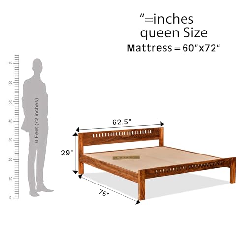 Image of SANKAT MOCHAN Industries Solid SHEESHAM Honey Brown Wooden Queen Size Bed Double Bed Furniture for Bedroom (Matters Size 60 * 72) (Honey Finish)