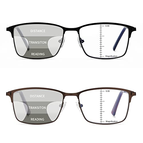 Image of LKEYE Progressive Multifocus Reading Glasses Men No Line Multifocal Transition Blue Light Readers Metal Wide Frame Eyeglasses
