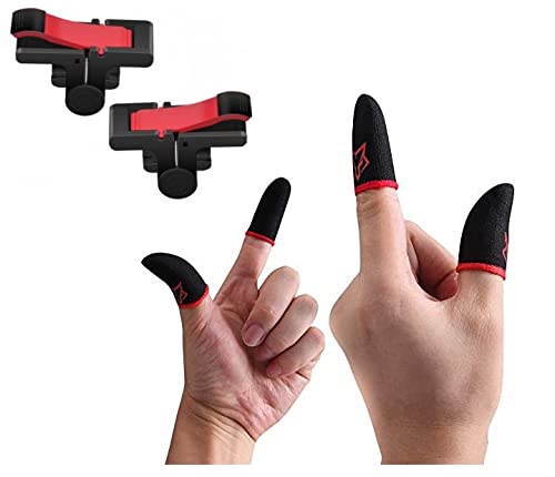 BLAXSTOC PRO PUBG Trigger Mobile Gaming Controller Sensitive Aim and Fire Red Black Triggers L1 R1 Button Mobile Gamepad Finger Sleeve Combo (4 Pcs Sleeves + 2 Pcs Red Black Trigger, Multicolour) (B094DBD2JV) Amazon Price History, Amazon Price Tracker
