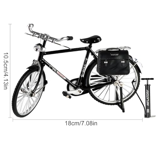 Image of CIRBOX Vintage Classic Bicycle Model Toy - Retro Metal Die-Cast Cycle with Pump & Briefcase Bag | Collectible Miniature Bike Showpiece for Home & Office Decor