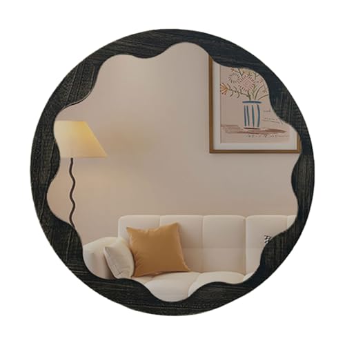 COOL2DAY Round Wood Wall Mirror 24 Inches, Large Circle Mirrors with Black Wood Frame,Decorative Wall Mounted Mirror for Bathroom, Entryway, Dining Room or Living Room
