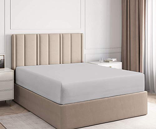 Image of All Around Brushed Microfiber Double Bed Fitted Sheet - (72 x 78) Inches - 12'' Deep Pocket Elastic Fitted Bedsheet + 1 Pillow Cover 400 Series Extra Soft & Easy Fit - Silver Grey