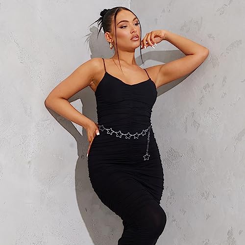 Long Tassel Waist Chain Belt for Women, Adjustable Metal Body Belly Belt Chain for Dress3