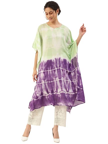 Image of Maaesa Women Handcrafted Tie & Dye Rayon Crepe Kaftan Kurta | Casual Wear | Flowy Kaftan Style | Lightweight & Breathable Fabric