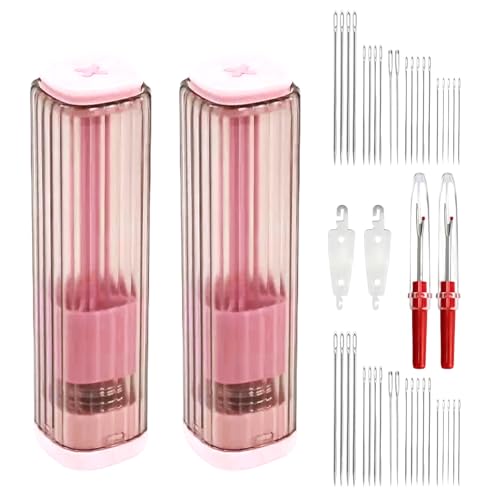 nuyooioo 2 Pack Magnetic Needle Case with Pop-up Design,Sewing Needle Holder with 5 Size Sewing Needles for Storage,Portable Organizer Box for Embroidery Pin,Knitting (Pink)
