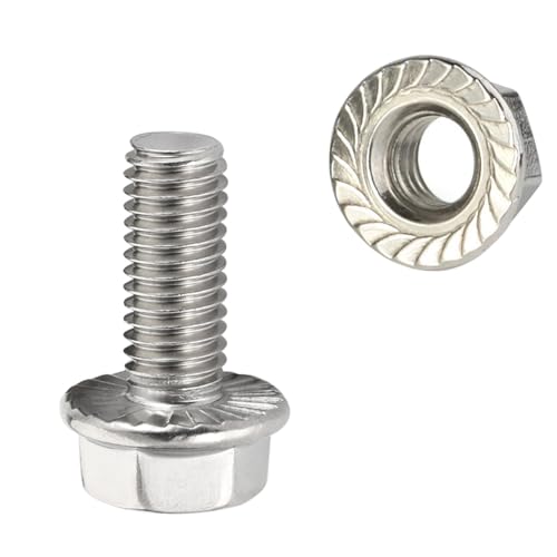 Image of M6-1.0 x 10mm Flanged Hex Head Bolts Hexagon Screws with Serrated Flange Nuts, Fully Threaded, Stainless Steel 304, 20 Sets