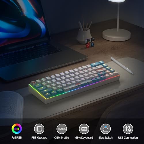 Image of 65 Percent Mechanical Gaming Keyboard 65% Portable Keyboard 68 Keys Compact Wired Keyboard RGB Backlit for PC Laptop Gamer(68 Sea /Blue Switch)