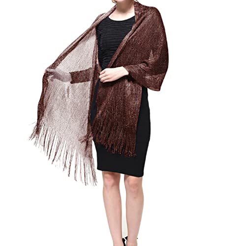Women's Wedding Evening Shawl and Wrap Glitter Metallic Party Dresses Scarf with Fringe