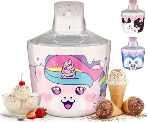 Image of Unicorn Electric Ice Cream Maker Machine for Kids - Countertop, Pink | A fun kids ice cream maker machine for homemade soft serve, sorbet, gelato & frozen yogurt. 1.2 qt small easy to use & clean