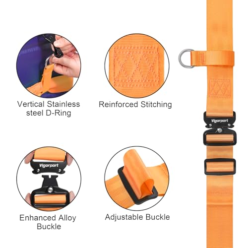 Image of Vigorport Travel Belt, Luggage Strap to Convert Carry-on Luggage into Airport Stroller Carrier, Metal Buckle (Orange, 76 Inch／Metal Buckle)