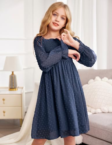 Image of Arshiner Girl Tulle Dress Winter Long Sleeve Teen Girls Party Casual Dresses 5-14Y