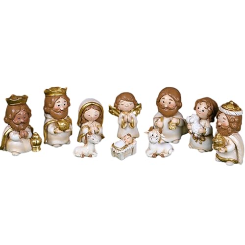 Ensemble Crèche de Noël - Sainte Famille en Résine, Statue Personnages pour Crèche, Décoration Maison