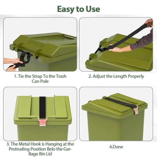 Image of Trash Can Locks for Animals, Bear Proof Trash Can Lock, Garbage Can Lid Lock for Raccoons, Strong Outdoor Trash Bin Bungee Cord Strap, Adjustable Garbage Can Security Strap-Black