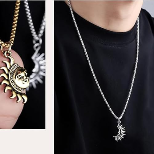 Sun Moon Matching Necklace for Women Gold Silver Moons and Suns Pendant BFF Necklaces Couples Matching Celestial Statement Asymmetric Valentine Costume Jewelry2