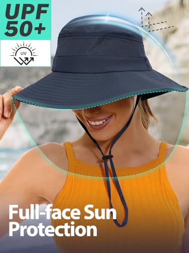 Image of EW East Water Sun Beach Hat for Women, UPF50+ Waterproof with Ponytail Hole | Large Breathable Mesh,3.5 inch Wide Brim, Adjustable Windproof Chin Strap,Quick-Dry, for Hiking Fishing Outdoor Safari