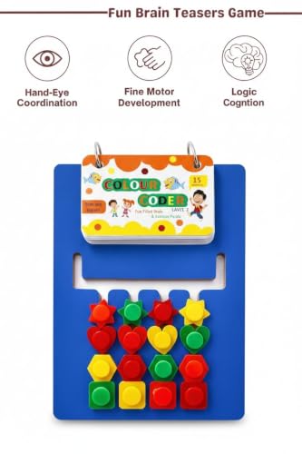 Image of Khasala Brothers Learning Toys Slide Puzzle Color & Pattern Matching Brain Teasers Logic Game, Montessori Puzzle Game,Preschool Educational Wooden Toys for Kids (Blue)