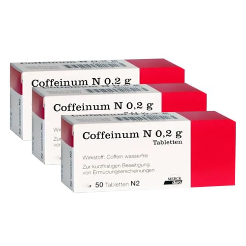 Coffeinum N 0,2 g Tabletten – Koffeintabletten gegen Ermüdungserscheinungen, 200mg Koffein hochdosiert und teilbar – Apothekenprodukt (3x 50St)