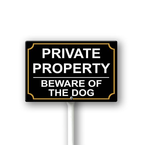 Vdenvileye Private Property Beware Of The Dog Sign For House, 12" x 8" All Aluminum Construction Yard Sign With 12.8" Long Stake, UV Protected Weather Resistant and Easy Install for Lawns Garden