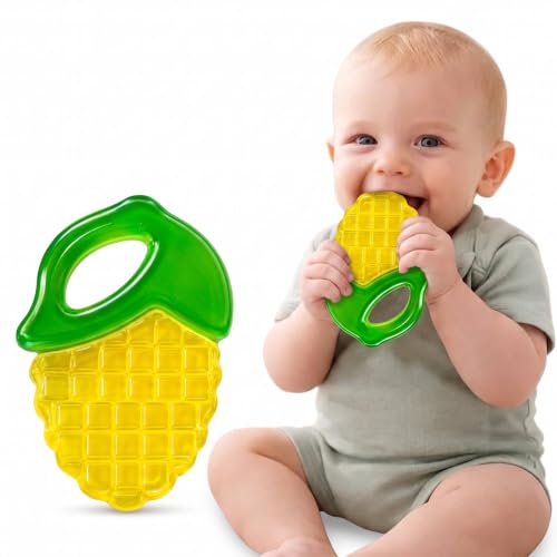 Image of CHICAGOZONE Premium Baby Silicone Teether Ring Toy - BPA Free Soft Teething Toy for Infants, Multi-Texture Sensory Chew Toy, Easy Grip Teether for Babies 3-12 Months, Cute Animal Design (Multicolor) (CORN SHAPE)