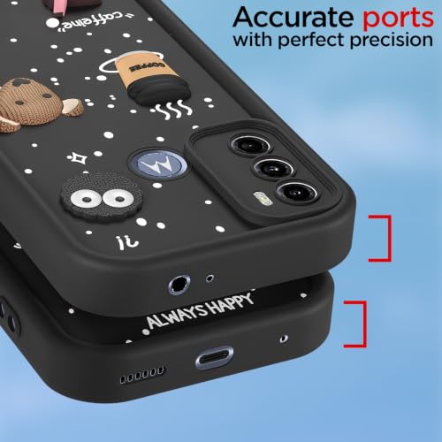 Image of Pikkme Back Cover for Motorola Moto G60 / G40 Fusion | 3D Bear Silicone Cute & Fun Coffee Cartoon | Full Body Protection Bumper Case (Black)