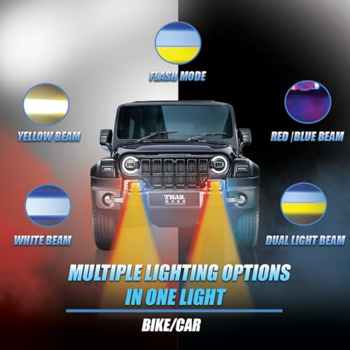 Image of Universal 40W LED Fog Lamp with Switch for Cars and Bikes | Multi-Color Auxiliary Light with White, Yellow, Red Blue and Dual Combo Beams | Waterproof Off-Road Projector Lens Headlight