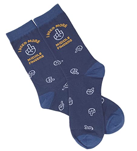 I Need More Middle Fingers, Mens Funny Crew Socks, with Soft Combed Cotton and Smooth Seamless Toe