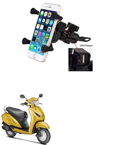 QiisX X-Grip Mobile Phone Holder with USB Charger Bike Mobile Holder for Honda Activa 5G