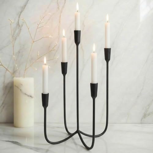 Yielycan Candelabra for 5 Taper Candles Hand-Forged Candle Holder with Elegant Vintage Finish Decorative Centerpiece for Dining Room Living Room or Mantel DecorBlack