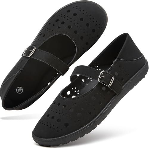 hash bubbie Womens Ballet Mary Jane Flats Wide Toe Box Memory Foam Comfortable Dress Shoes Cute Work Office Shoes