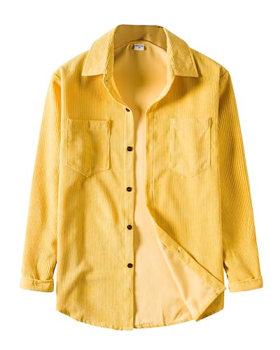 Image of RINTONIX Mens Solid Long Sleeve Ribbed Button Down Corduroy Shirt Jacket Casual Spring Fall Pocket Shacket Jacket