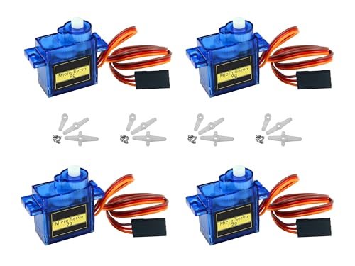 HAXIHA 4 Piezas 9G Micro Servo Motor,Kit de Microservomotor,Mini Motor Servos Maqueta para RC Robot Arm/Mano/Caminar,Helicóptero Barco Avión Coche Modelo de Vehículo Control