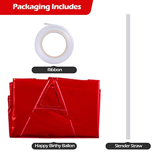 Image of Happy Birthday Balloons Banner Red 16 Inch Mylar Foil Letters | Inflatable Party Decor and Event Decorations for Kids and Adults | Reusable, Ecofriendly Fun