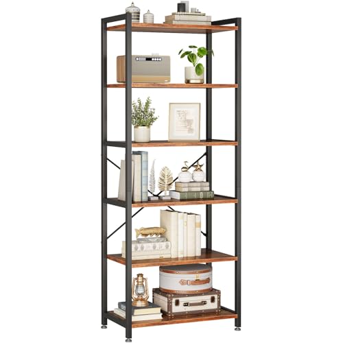 Coleshome Étagère à 6 Niveaux, Bibliothèque avec Rangement, 20 x 50.8 x 177.2 cm Meuble de Rangement pour Bureau, Salon, Chambre à Coucher, Cuisine, Marron