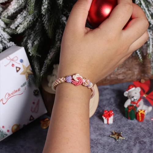 Image of Granddaughter Bracelet for Women, Cute Pink Peach Blossom Knot Bracelet from Grandma Trendy Handmade Braided Charms Bracelets Holiday Jewelry Gifts