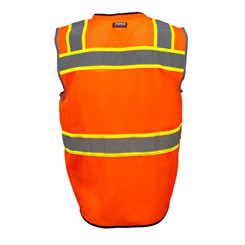 Fierce Safety SU400O Superior Surveyors Class 2 Meshed Two Tone Black Bottom Vest and Tablet Pockets | 100% Polyester Optimal Breathability | Meets ANSI/ISEA 107-2015 Standards
