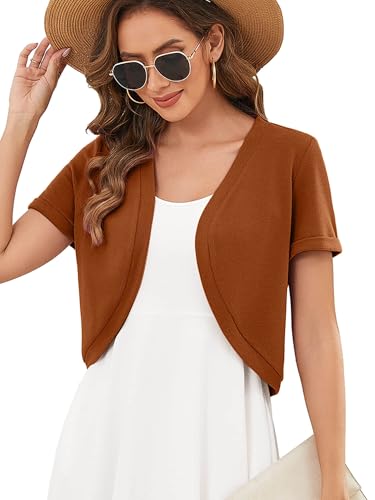 Image of Heymoments Women's Short Sleeve Bolero Shrugs Lightweight V-Neck Open Front Cropped Cardigan (S-2XL)