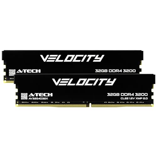 Image of A-Tech Velocity RAM 64GB (2x32GB) DDR4 3200MHz (PC4-25600) XMP 2.0 UDIMM 1.2V Non-ECC DIMM 288-Pin Desktop Computer Gaming Memory - AV2K32G4D32X