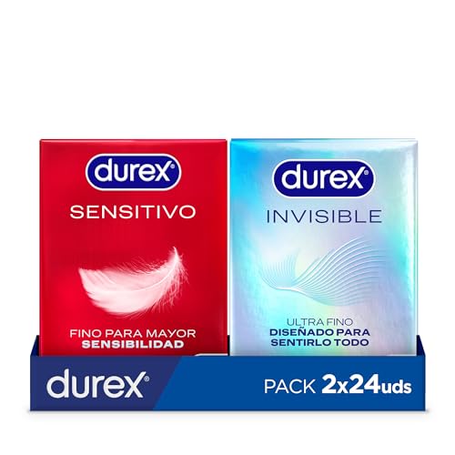Durex Preservativos Invisible Ultra Finso Extra Sensitivos, 24 condones + Durex Preservativos Real Feel, Sin Látex - 24 condones