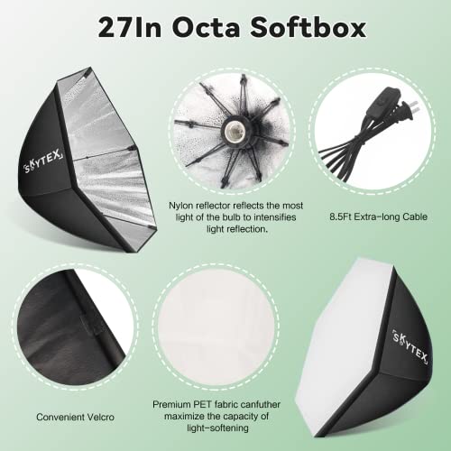 Image of Skytex Softbox Lighting Kit 2pack 20x28in Octa Soft Box|135W 2700-6400K E27 LED Bulb Continuous Photography Lighting, Photo Studio Lights Equipment for Camera Shooting, Video Recording