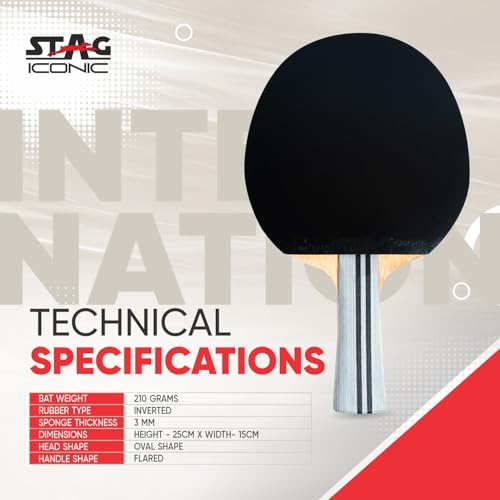 Image of International Table Tennis Racquet | 6 Ply Blade | 3 mm Sponge | High Control & Power | Red /Black