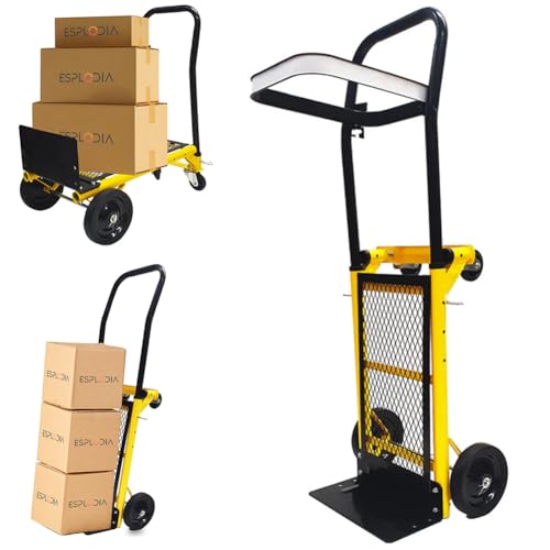 Stakmann Carrello Pieghevole Multifunzione 3in1 con Piattaforma Portata 120kg, Carrellino Portapacchi in Acciaio Convertibile Salvaspazio per Traporto Pacchi, Traslochi, Scatole, Valigie, Attrezzature