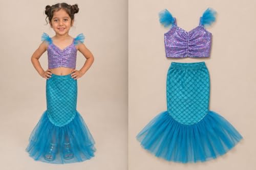Image of BookMyCostume Girls Fancy Dress & Costume Collection - Mermaid Outfits Set & Rainbow Sequin Dresses - Princess, Kids Birthday, School Annual Day & Role-Play Costumes for Girls