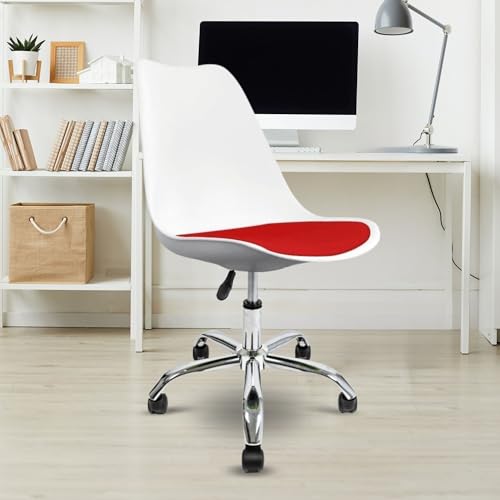 Image of Amazon Brand - Umi Height-Adjustable Modern Revolving Rotary Arm Office Study Desk Chair - Ideal for Spa, Bar, Home - White & Red Color