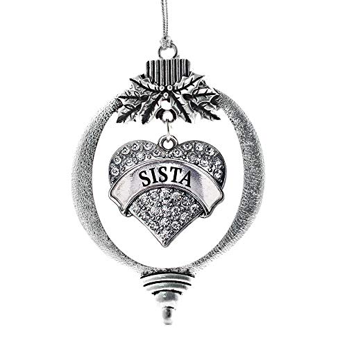 Inspired Silver - Sista - Silver Christmas Ornament - Pave Heart Charm Christmas Tree Ornament with Cubic Zirconia - Holiday Hanging Decoration