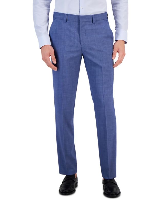 Men's Modern-Fit Stretch Micro-Houndstooth Wool Suit Pants (Mid Blue, 32R)