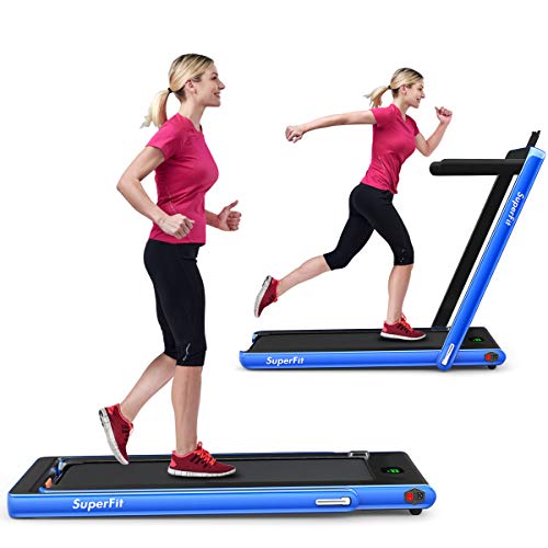 GYMAX 2 in 1 Folding Treadmill, 2.25HP Under Desk Electric Pad Treadmill, Portable Walking Jogging Running Machine, Motorized Flat Treadmill with Audio Bluetooth Speakers, Remote Controller